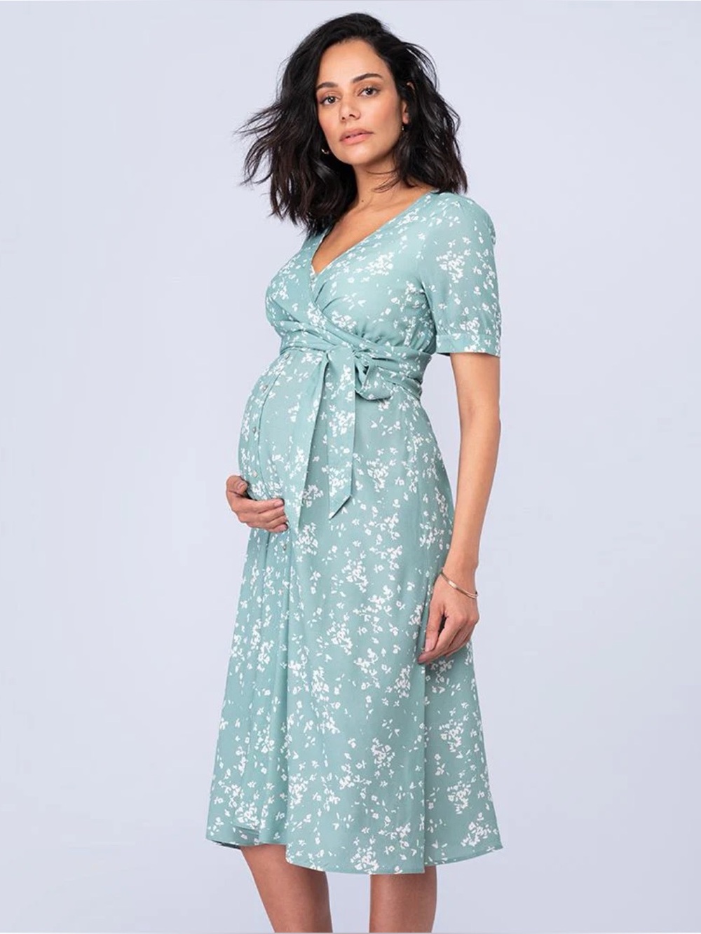 Seraphine Sage Floral Sanna Maternity & Nursing Wrap Dress